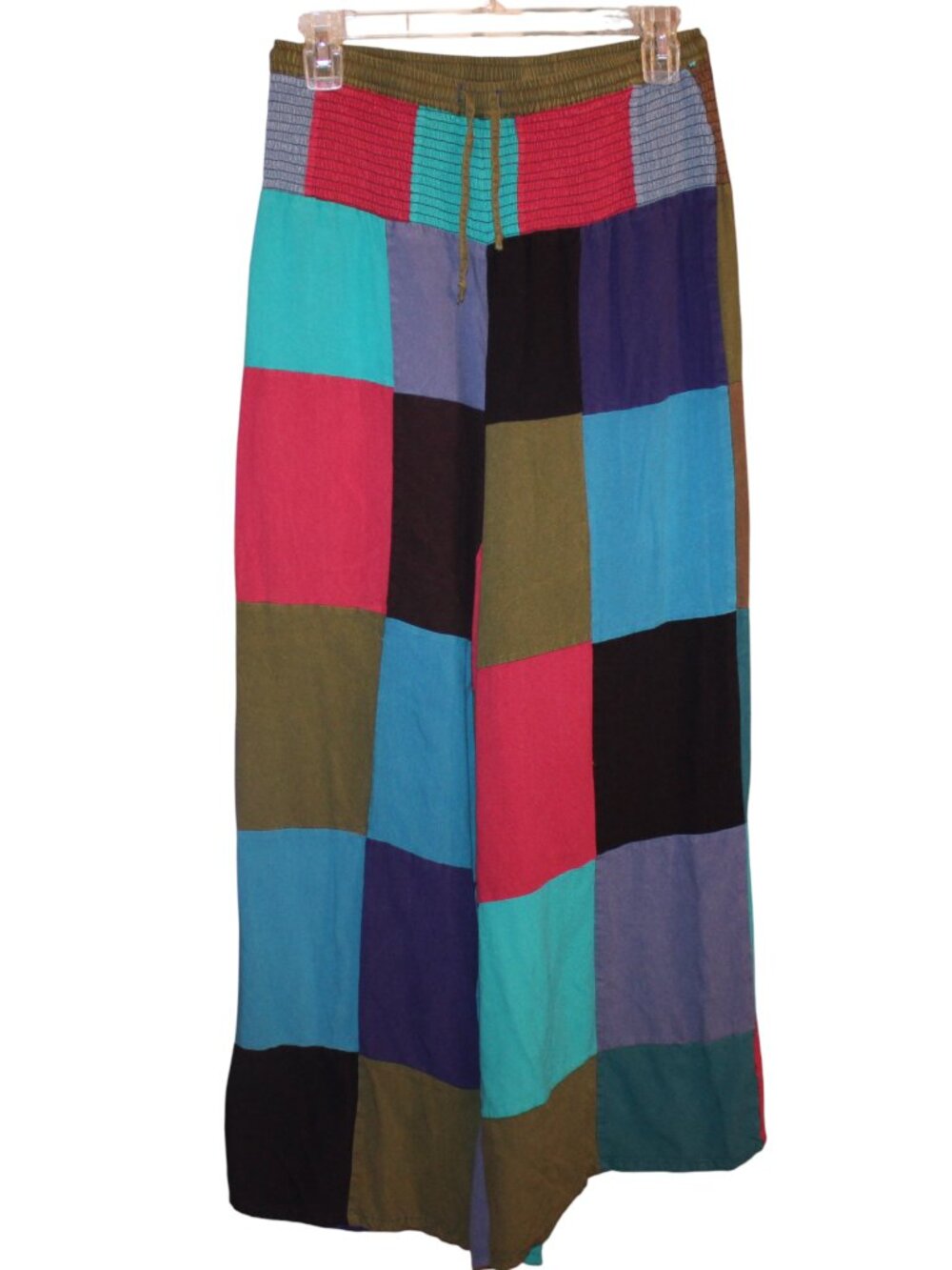 EARTHBOUND Boho Patchwork Wide Leg Pants L Festival Hippie Beach Lounge Palazzo